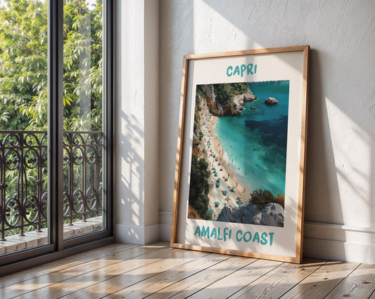Colourful Prints | Amalfi Coast Print | Turquoise Beach, Italian Summer Coastal Art wall art print, modern home decor, unframed artwork by Nomad & Nest