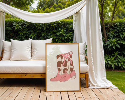 Pink Cowgirl Boots Print | Girly Western Wall Art wall art print, modern home decor, unframed artwork by Nomad & Nest