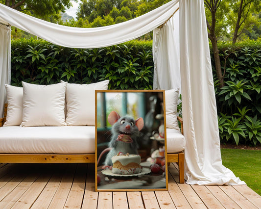 Mouse Eating Cake Kitchen Print | Whimsical Animal Art wall art print, modern home decor, unframed artwork by Nomad & Nest