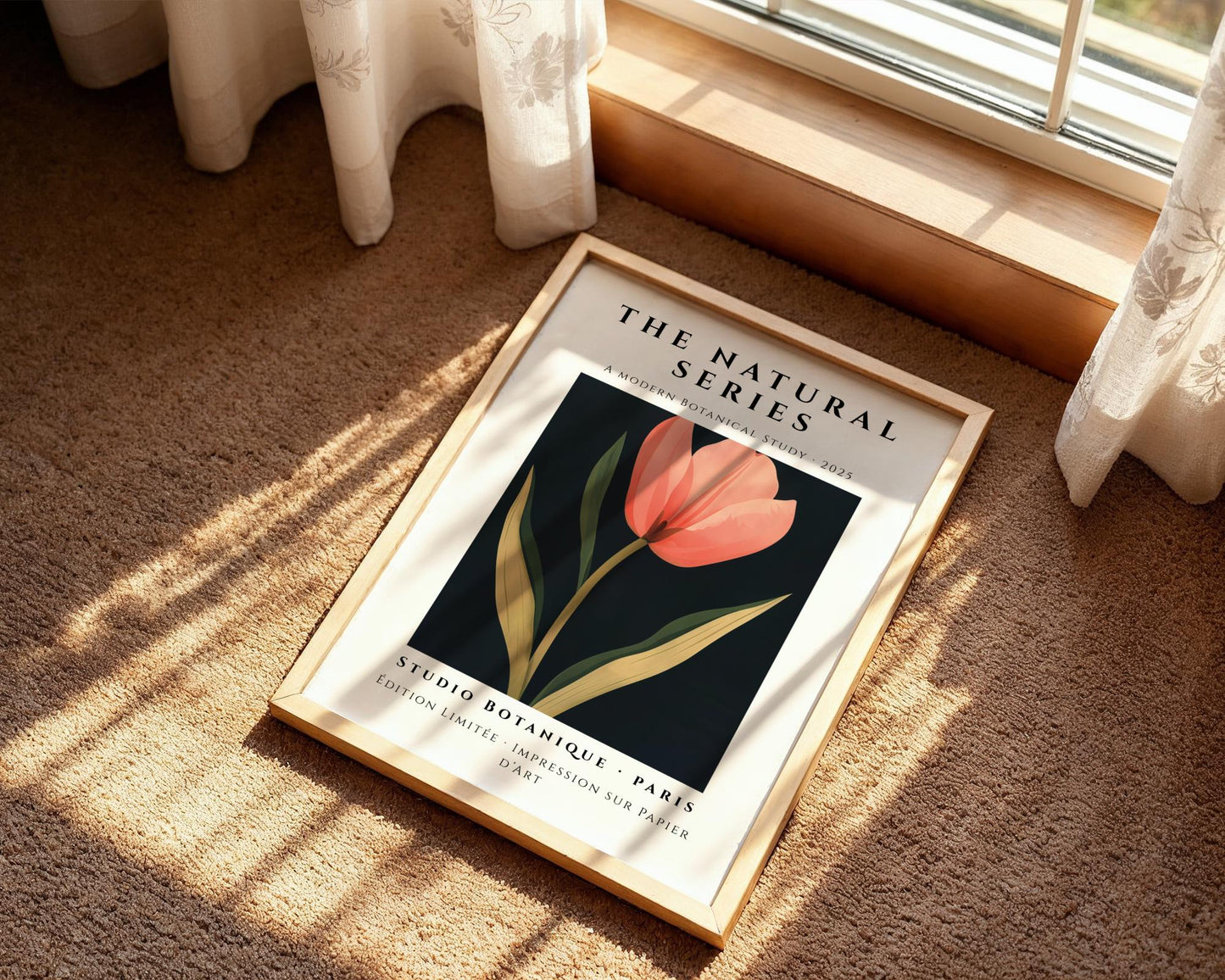Coral Tulip Art Print • Bold Modern Floral on Black wall art print, modern home decor, unframed artwork by Nomad & Nest