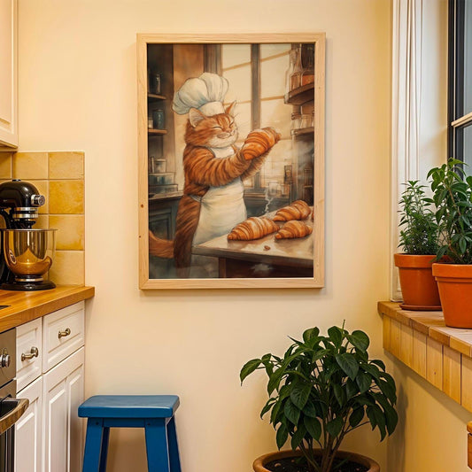 Croissant Cat Print • Whimsical French Bistro Kitchen Art wall art print, modern home decor, unframed artwork by Nomad & Nest