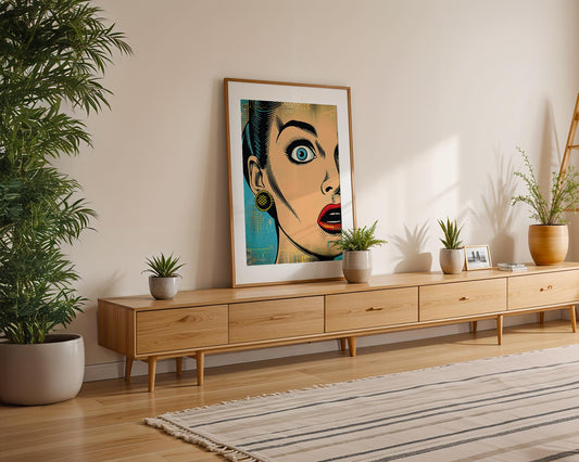 Modern Pop Art | Shocked Woman Print | Retro Comic Book Poster wall art print, modern home decor, unframed artwork by Nomad & Nest