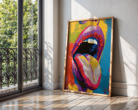 Colourful Prints | Pop Art Lips Print | Tongue, Modern Home Decor wall art print, modern home decor, unframed artwork by Nomad & Nest
