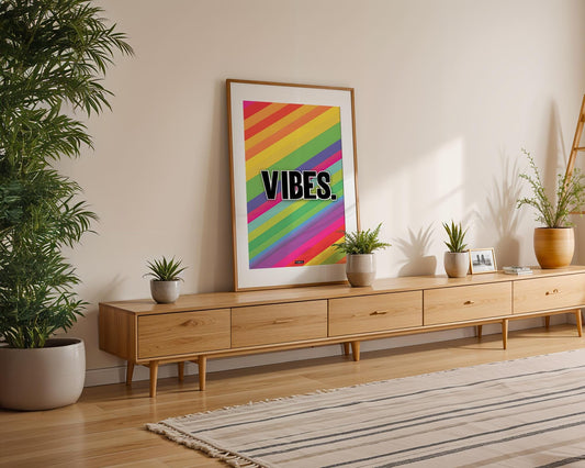 Modern Pop Art | Rainbow Stripe 'VIBES' Print | Bold Typography wall art print, modern home decor, unframed artwork by Nomad & Nest