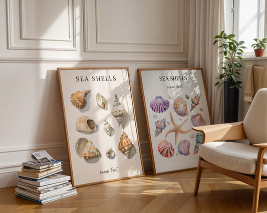 Colourful Prints | Seashell & Starfish Watercolour Prints | Beach Bathroom Art (Set of 2) wall art print, modern home decor, unframed artwork by Nomad & Nest
