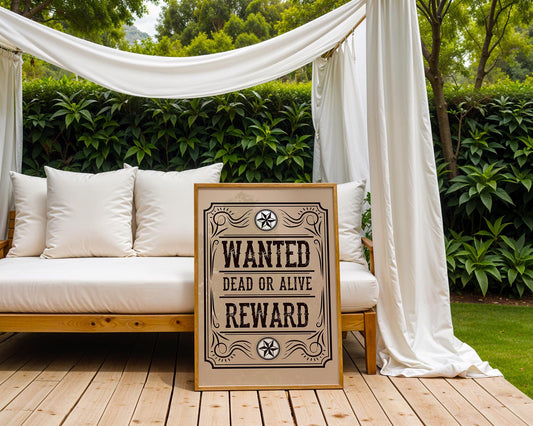Vintage 'Wanted' Poster | Western Cowboy Reward Sign wall art print, modern home decor, unframed artwork by Nomad & Nest