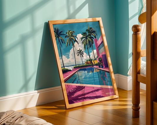 Modern Pop Art | Pink Poolside Palm Tree Print | Modern Coastal Decor wall art print, modern home decor, unframed artwork by Nomad & Nest