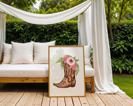 Floral Cowgirl Boot Print | Rustic Western Wall Art wall art print, modern home decor, unframed artwork by Nomad & Nest