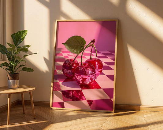 Colourful Prints | Disco Cherries Pop Art Print | Retro Kitchen Wall Decor wall art print, modern home decor, unframed artwork by Nomad & Nest