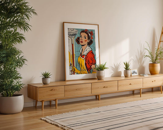 Modern Pop Art | Retro Cleaning Lady Print | Vintage Housewife Poster wall art print, modern home decor, unframed artwork by Nomad & Nest