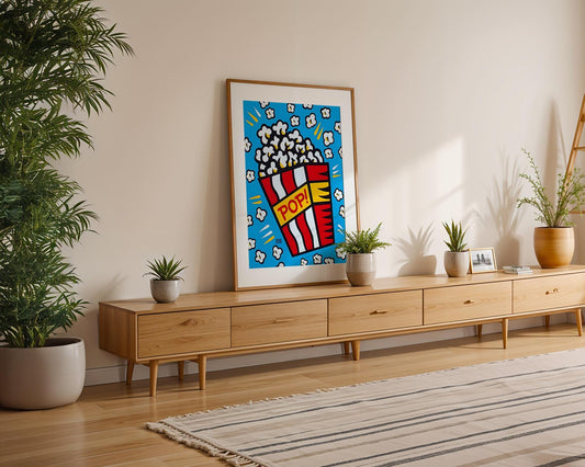 Modern Pop Art | Popcorn Print | Retro Movie Night Decor wall art print, modern home decor, unframed artwork by Nomad & Nest