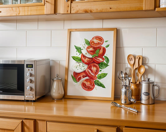 Caprese Salad Watercolor Print, Tomato Mozzarella Basil, Kitchen Wall Art wall art print, modern home decor, unframed artwork by Nomad & Nest