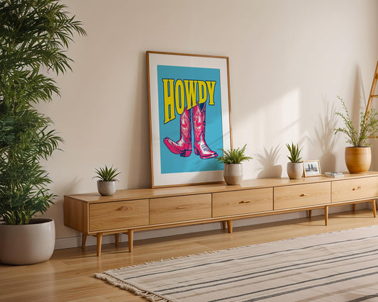 Modern Pop Art | Pink Cowboy Boots Print | Retro Western Decor wall art print, modern home decor, unframed artwork by Nomad & Nest