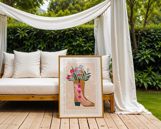 Cowgirl Boot Floral Print | Western Boho Wall Art wall art print, modern home decor, unframed artwork by Nomad & Nest