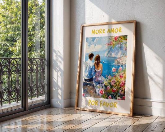 Colourful Prints | Seaside Love Painting Print | Romantic Couple, Roses, Coastal Art wall art print, modern home decor, unframed artwork by Nomad & Nest