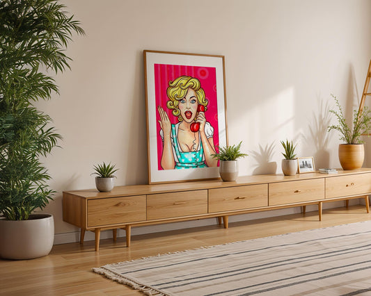 Modern Pop Art | Retro Print | 1950s Blonde Woman on Phone, Mid-Century Modern wall art print, modern home decor, unframed artwork by Nomad & Nest