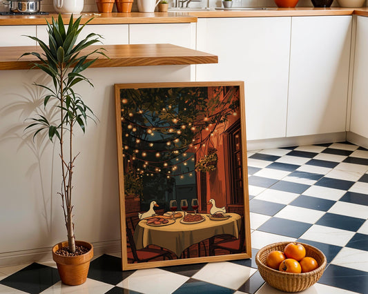 Duck Bistro Dinner Print | Whimsical Animal Kitchen Wall Art wall art print, modern home decor, unframed artwork by Nomad & Nest