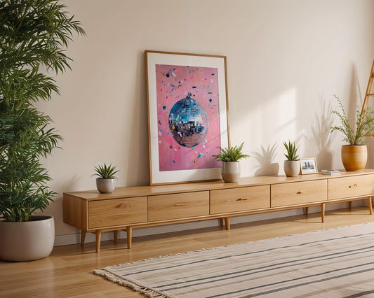 Modern Pop Art | Pink Disco Ball Print | Retro Glam Home Decor wall art print, modern home decor, unframed artwork by Nomad & Nest