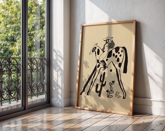 Cowgirl Line Art Print | Western Desert Boho Home Decor wall art print, modern home decor, unframed artwork by Nomad & Nest