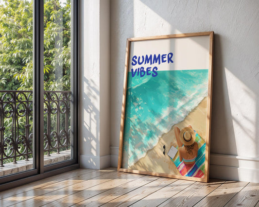 Colourful Prints | Woman Reading Beach Print | Coastal Home Decor wall art print, modern home decor, unframed artwork by Nomad & Nest