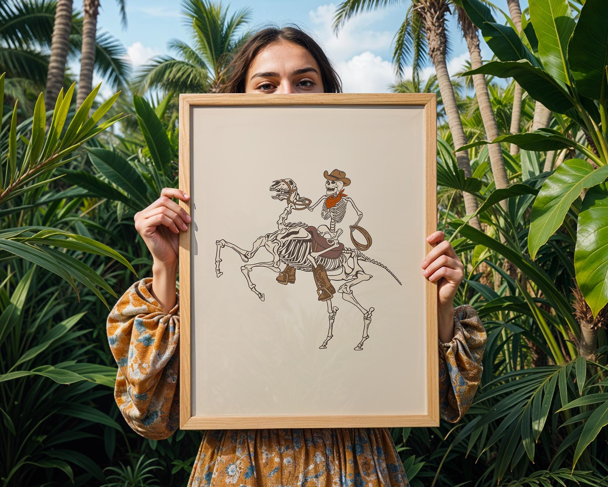 Skeleton Cowboy Print | Gothic Western Horse Rider Wall Art wall art print, modern home decor, unframed artwork by Nomad & Nest