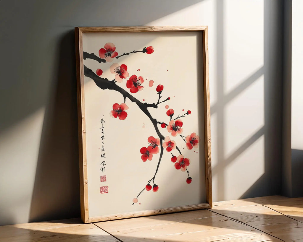 Japanese Poster | Cherry Blossom Print -  Sumi-e Ink Painting, Floral Wall Art wall art print, modern home decor, unframed artwork by Nomad & Nest