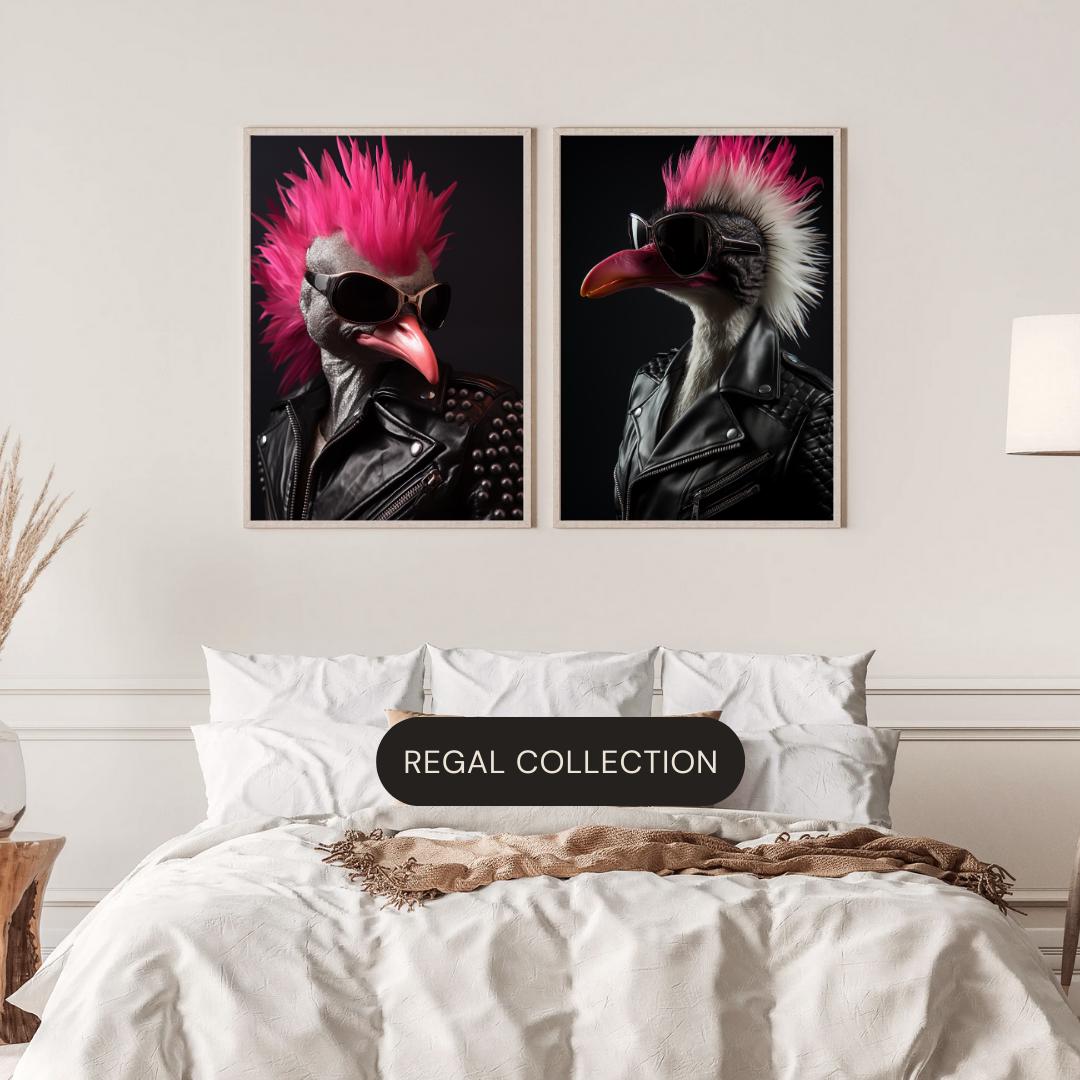 Punk Flamingo Art Print | Pink Mohawk, Studded Leather Jacket wall art print, modern home decor, unframed artwork by Nomad & Nest