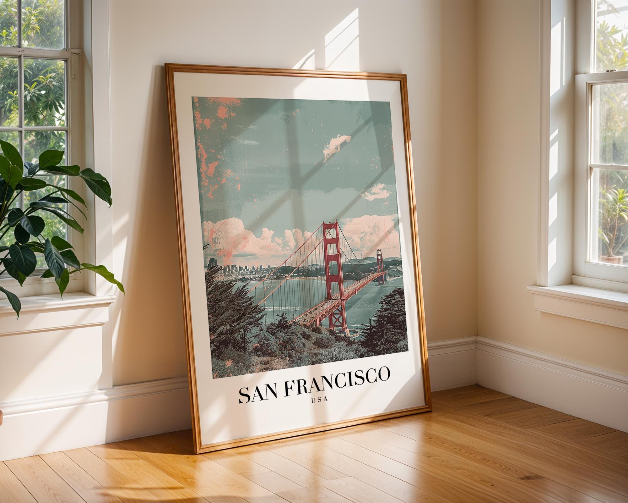Golden Gate Bridge Print | San Francisco Retro Travel Poster wall art print, modern home decor, unframed artwork by Nomad & Nest