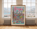 Bruges Belgium Art Print | Colorful Canal City Illustration wall art print, modern home decor, unframed artwork by Nomad & Nest