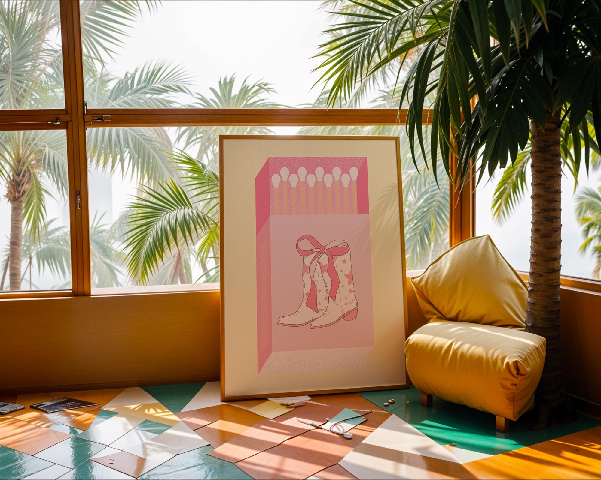 Pink Cowboy Boots Art Print | Whimsical Western Nursery Decor wall art print, modern home decor, unframed artwork by Nomad & Nest