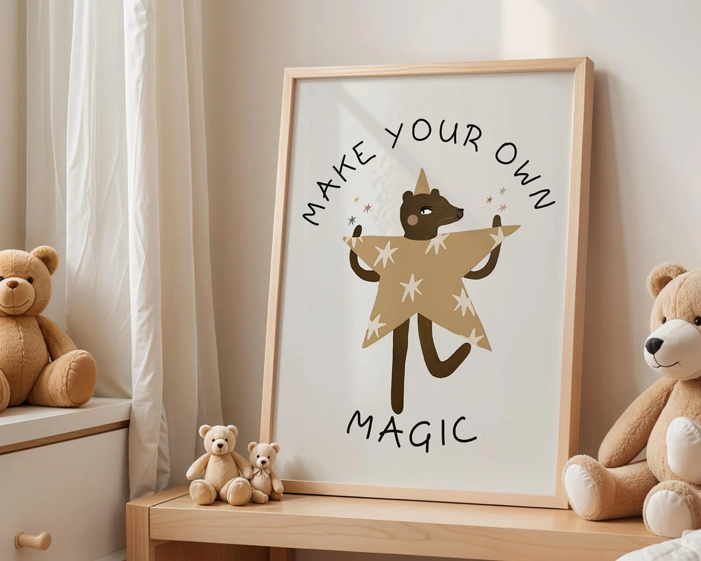 Playroom Ideas | Make Your Own Magic Nursery Wall Art | Star Bear Boho Print wall art print, modern home decor, unframed artwork by Nomad & Nest