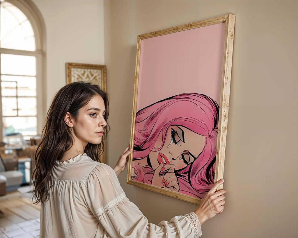 Modern Pop Art | Pink  Girl Print | Retro Comic Book Style Portrait wall art print, modern home decor, unframed artwork by Nomad & Nest