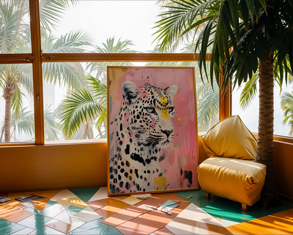 Colourful Prints | Abstract Leopard Print | Pink Animal Portrait, Modern Wall Art wall art print, modern home decor, unframed artwork by Nomad & Nest