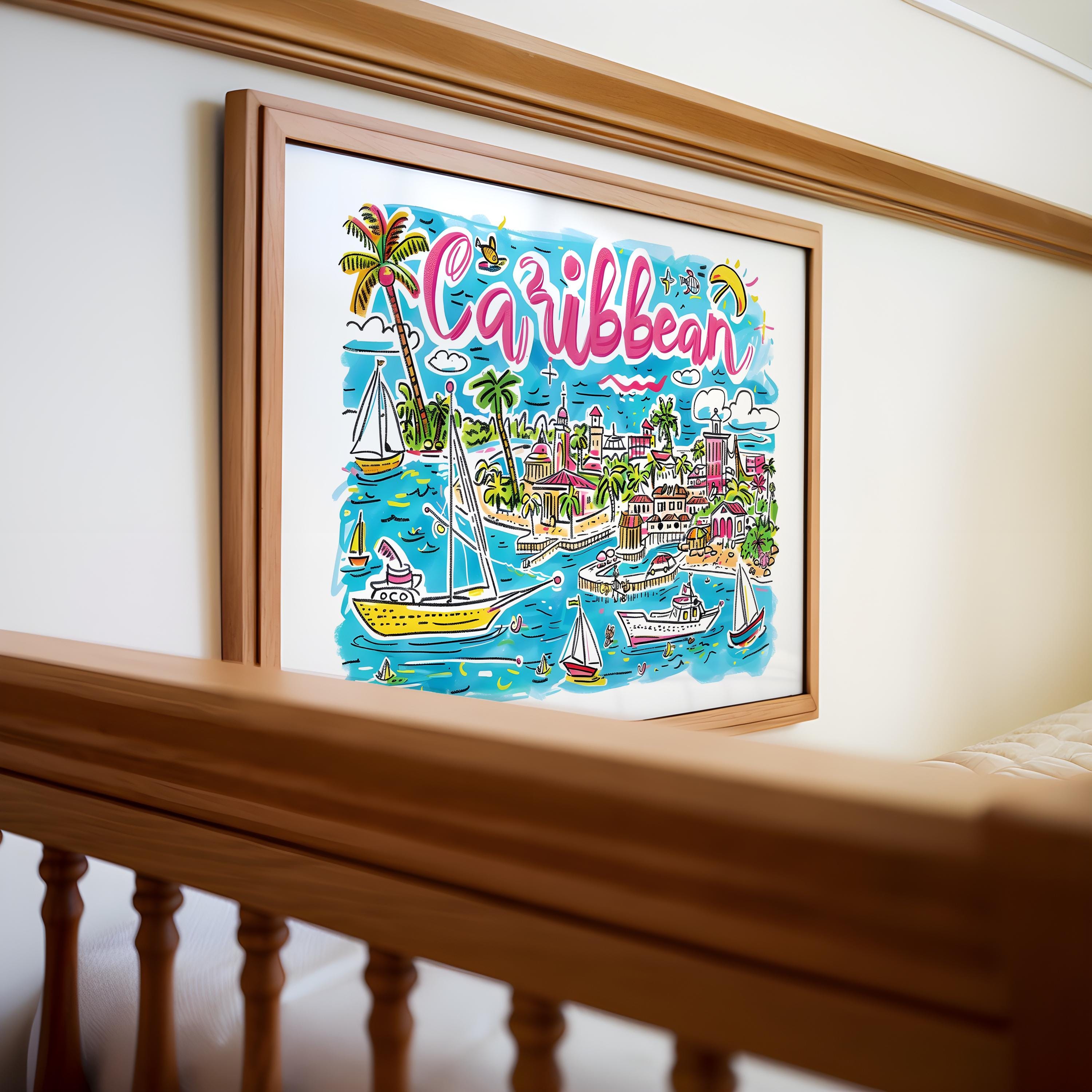 Caribbean Island Art Print | Colorful Travel Poster wall art print, modern home decor, unframed artwork by Nomad & Nest