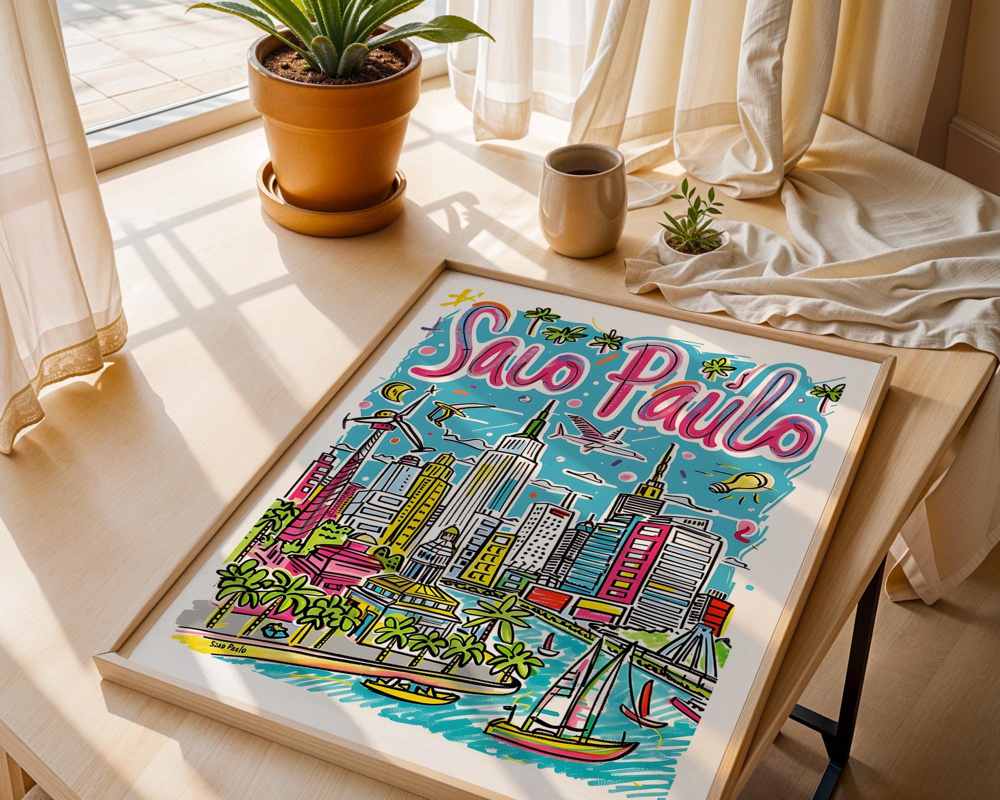 São Paulo Brazil Poster | Colorful Hand-Drawn Cityscape Art Print wall art print, modern home decor, unframed artwork by Nomad & Nest