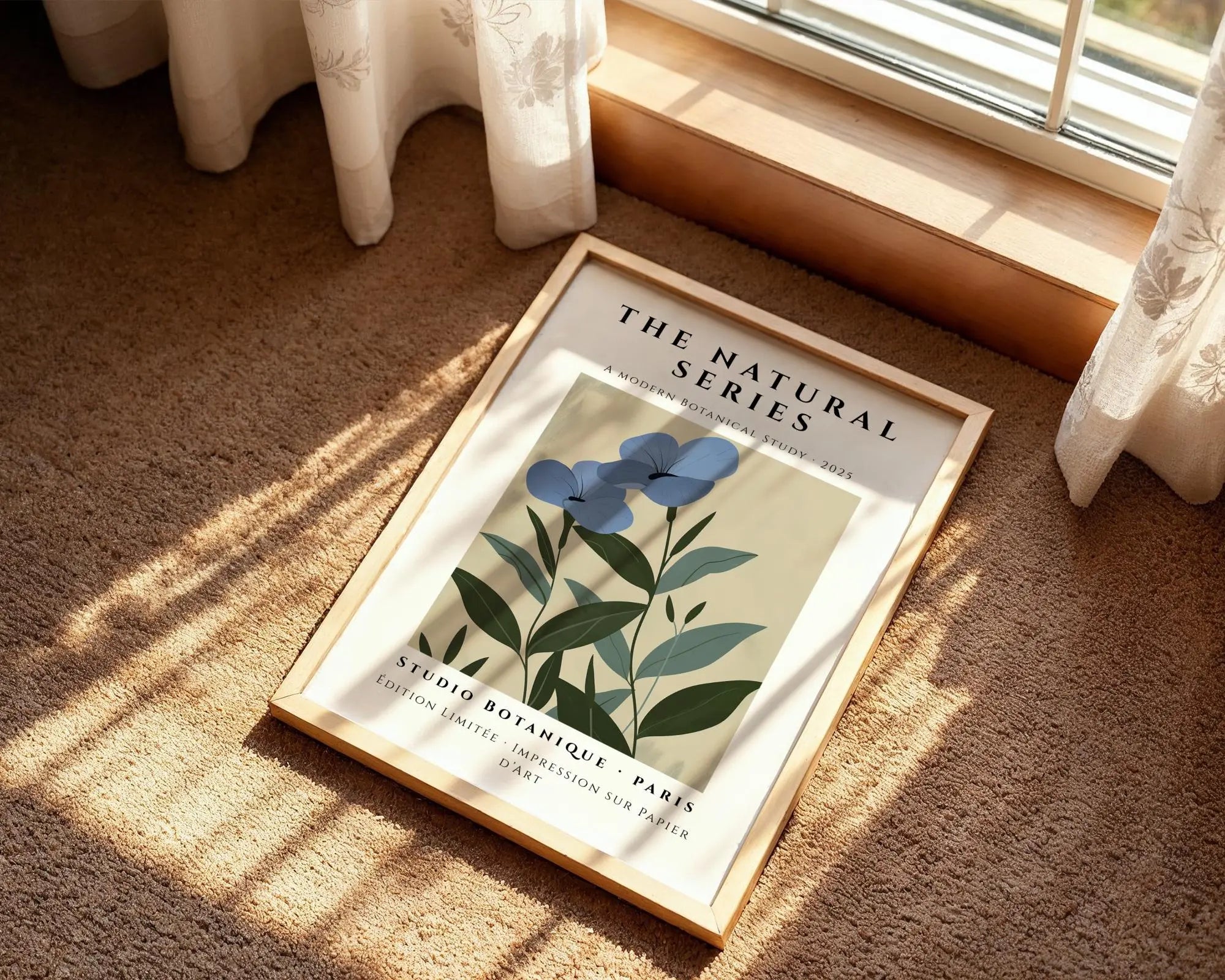 Blue Wildflower Print | Beige Botanical Wall Art wall art print, modern home decor, unframed artwork by Nomad & Nest