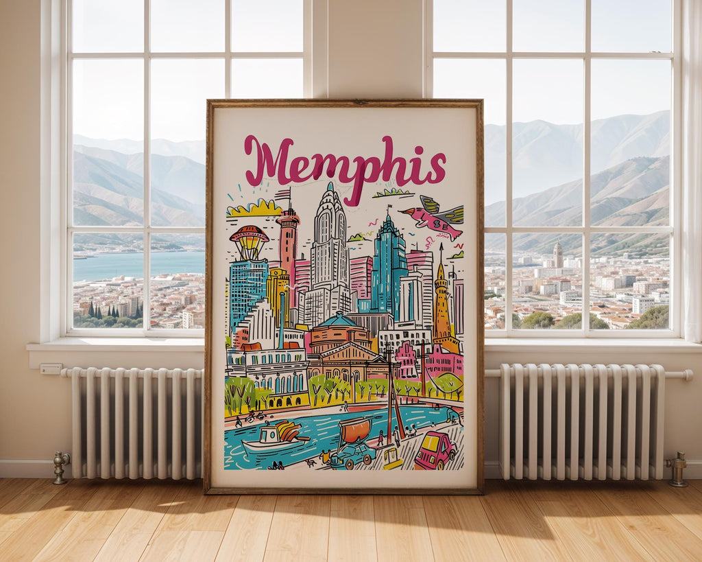 Memphis Travel Poster | Colorful Cityscape Art Print wall art print, modern home decor, unframed artwork by Nomad & Nest