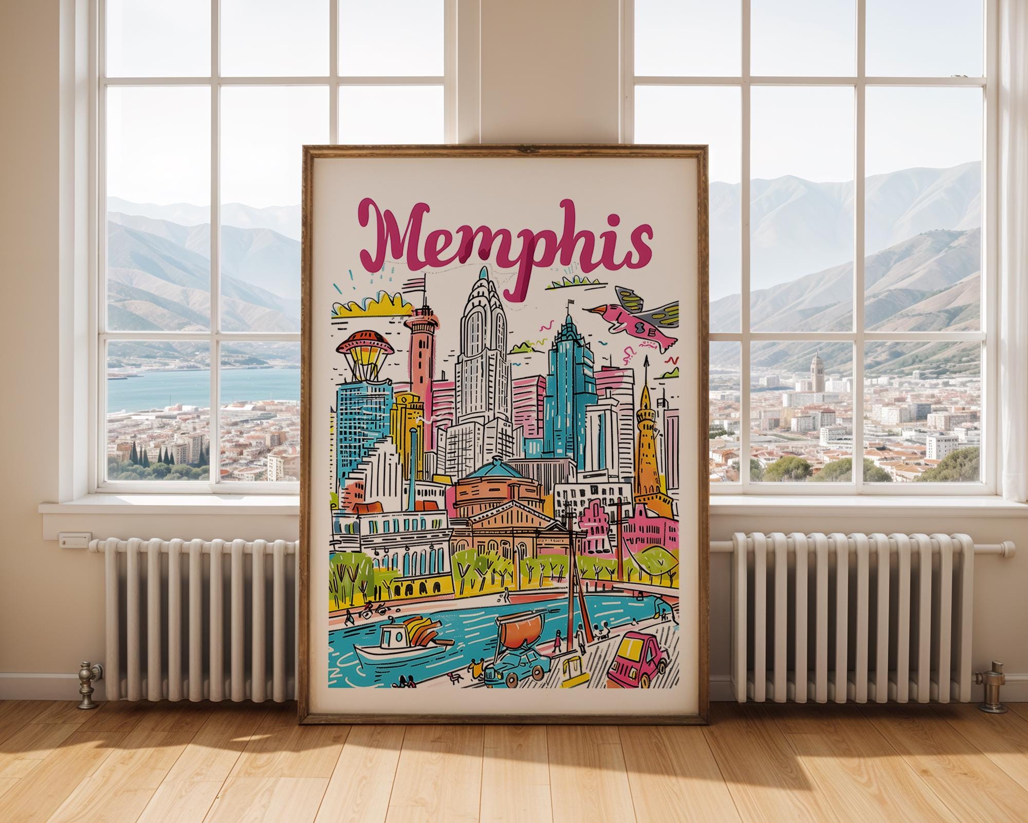 Memphis Travel Poster | Colorful Cityscape Art Print wall art print, modern home decor, unframed artwork by Nomad & Nest