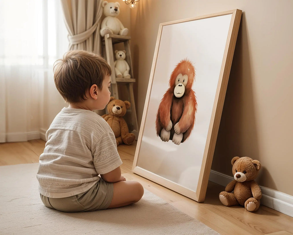 Playroom Ideas | Orangutan Nursery Wall Art | Jungle Animal Baby Illustration wall art print, modern home decor, unframed artwork by Nomad & Nest
