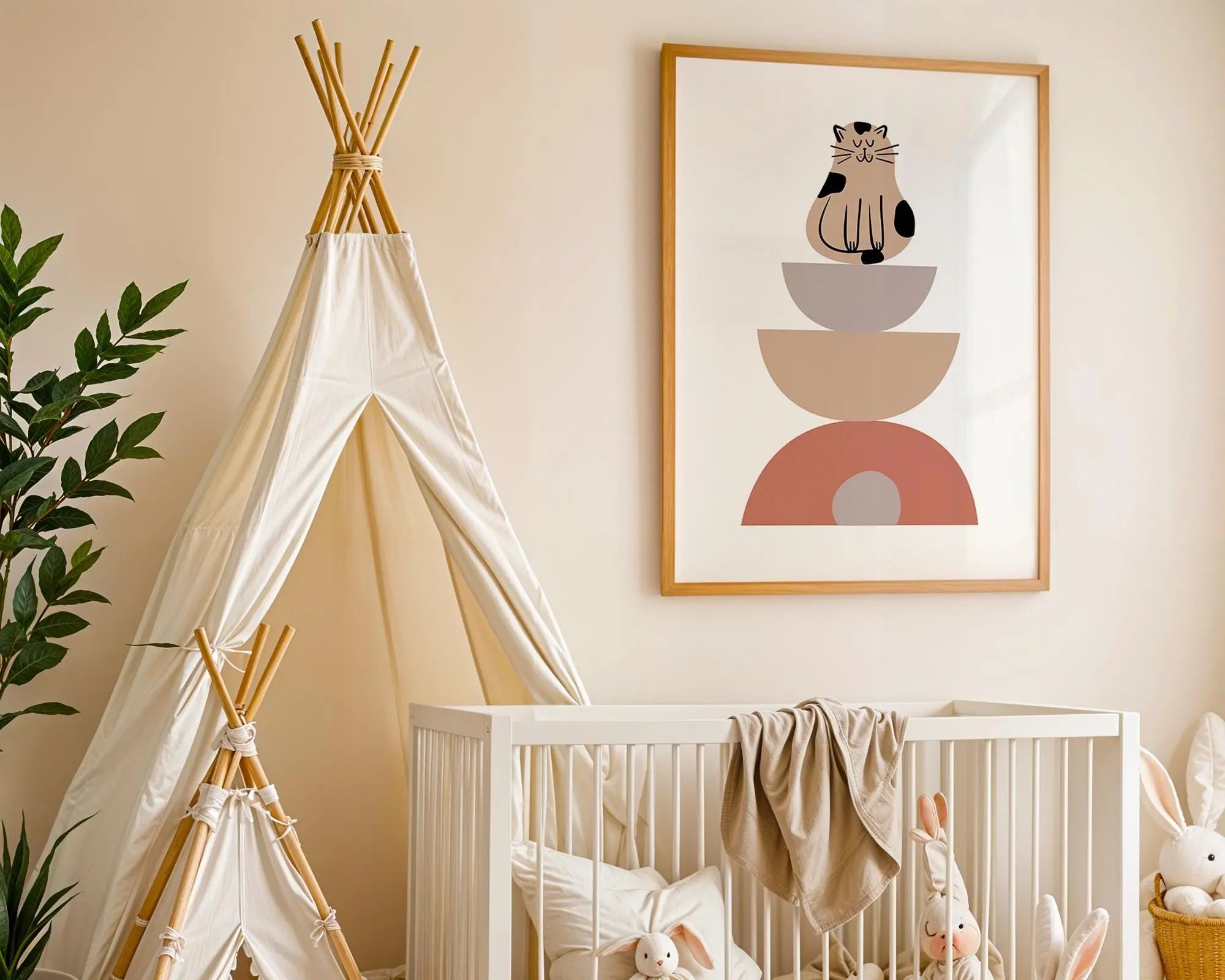 Playroom Ideas | Minimal Cat Nursery Wall Art – Modern Neutral Baby Print wall art print, modern home decor, unframed artwork by Nomad & Nest