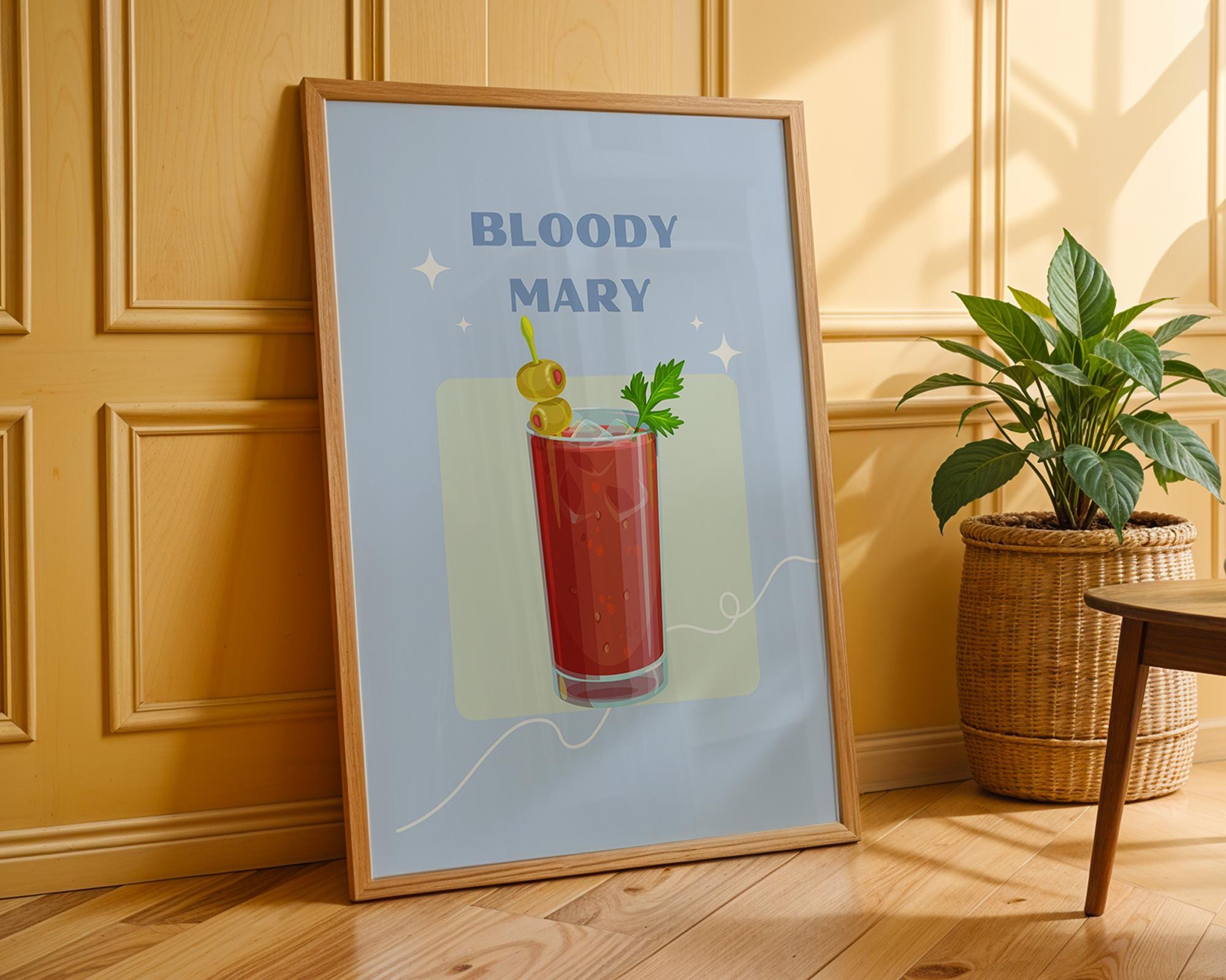 Retro Bloody Mary Cocktail Print | Classic Bar Cart Illustration wall art print, modern home decor, unframed artwork by Nomad & Nest