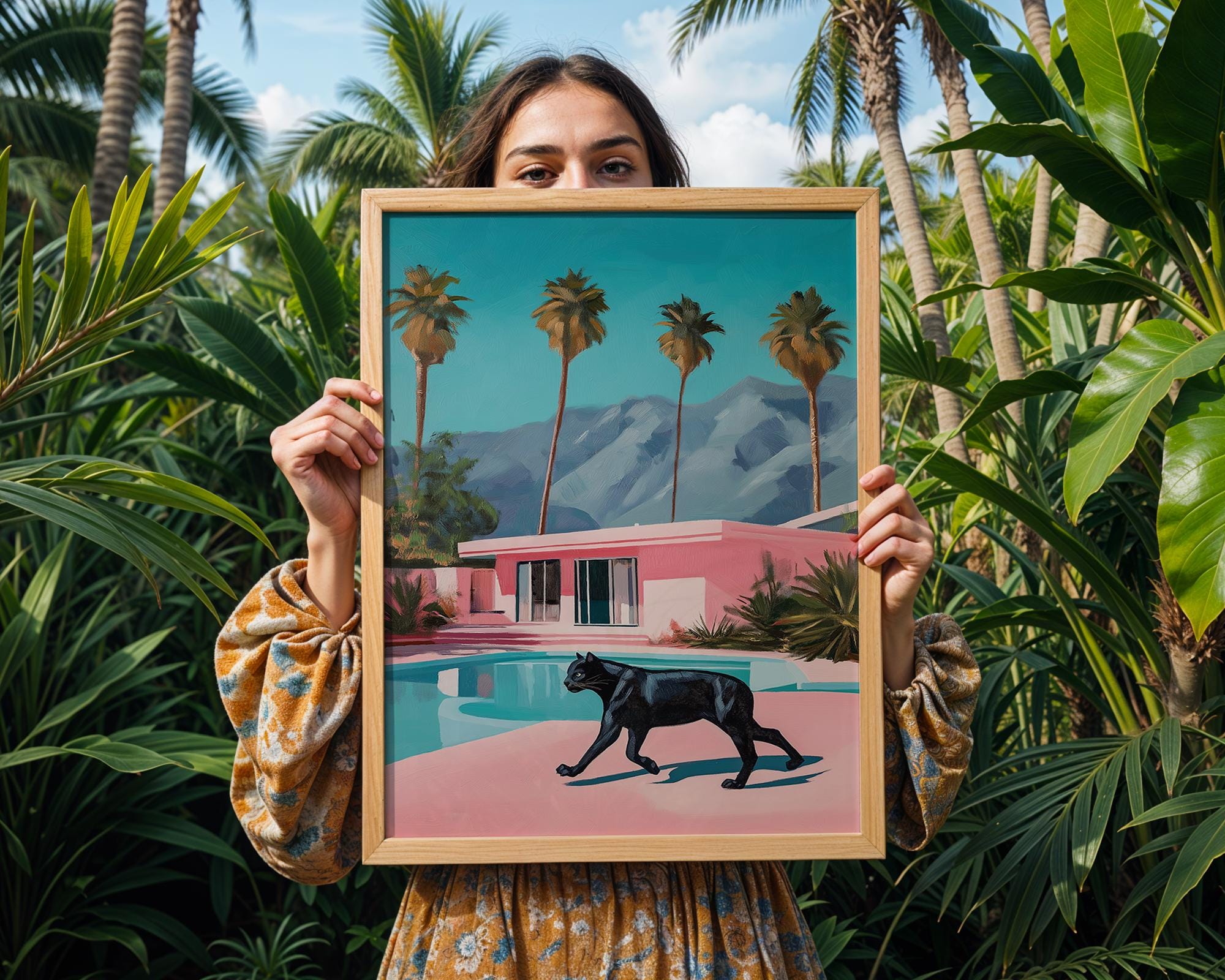 Black Panther Pool Art Print | Tropical Modern Home Decor wall art print, modern home decor, unframed artwork by Nomad & Nest