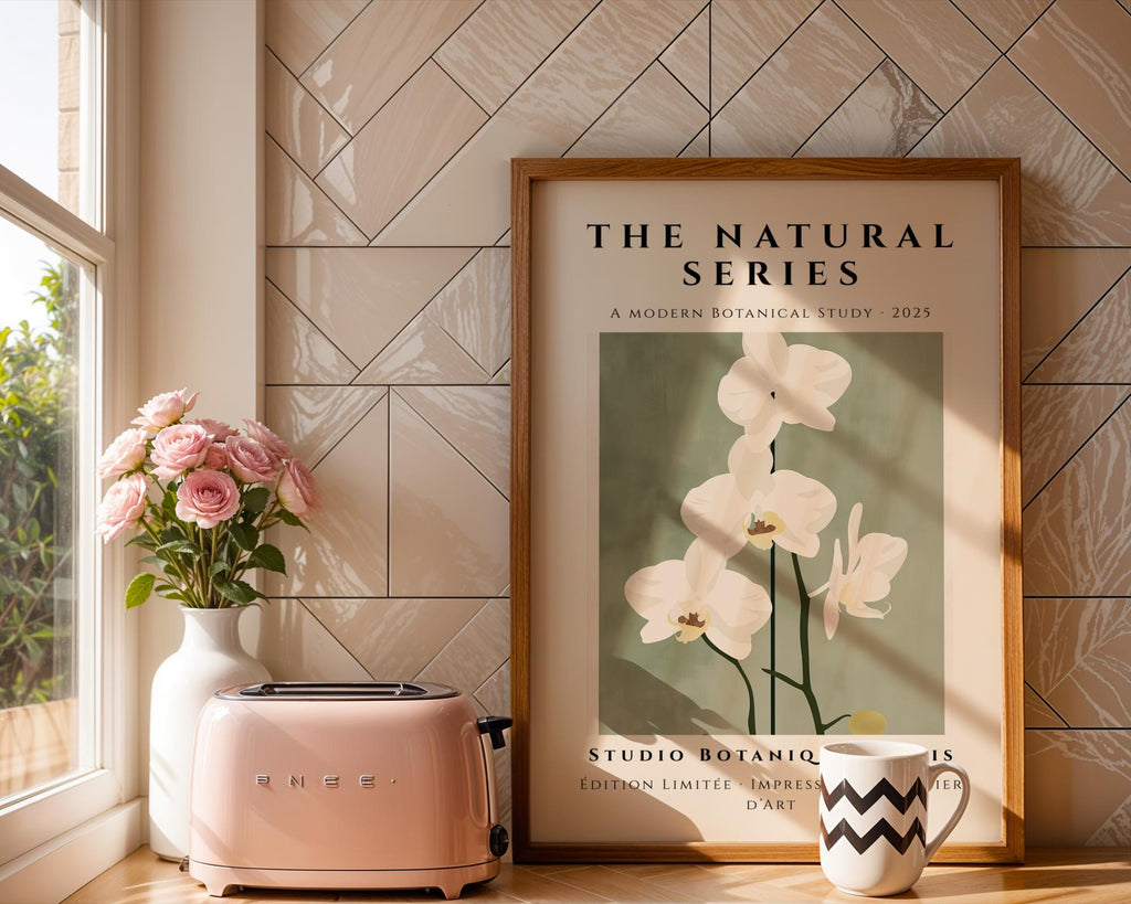 White Orchid Botanical Print | Minimal Floral Wall Art wall art print, modern home decor, unframed artwork by Nomad & Nest