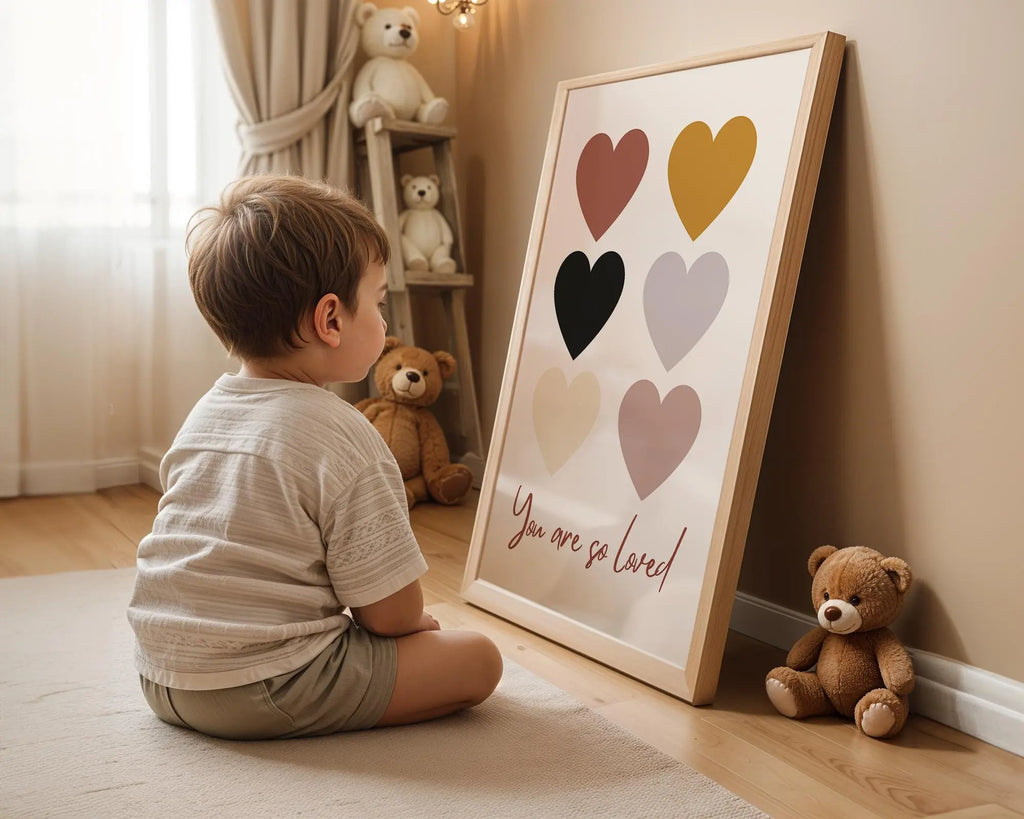 Playroom Ideas | You Are So Loved Nursery Print | Neutral Heart Wall Art wall art print, modern home decor, unframed artwork by Nomad & Nest