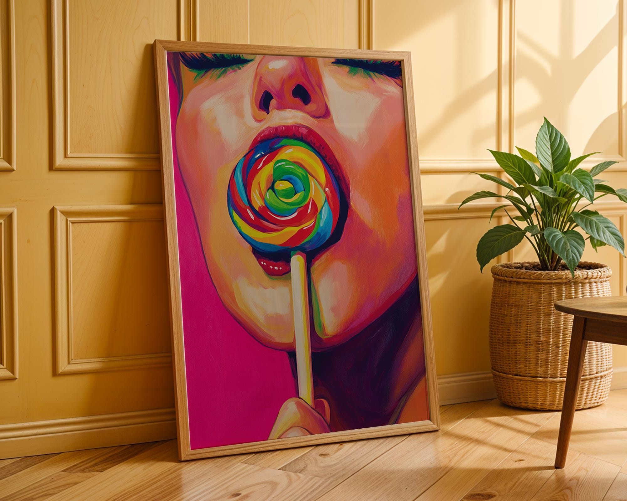 Pop Art Woman Lollipop Print | Rainbow Candy Wall Art wall art print, modern home decor, unframed artwork by Nomad & Nest