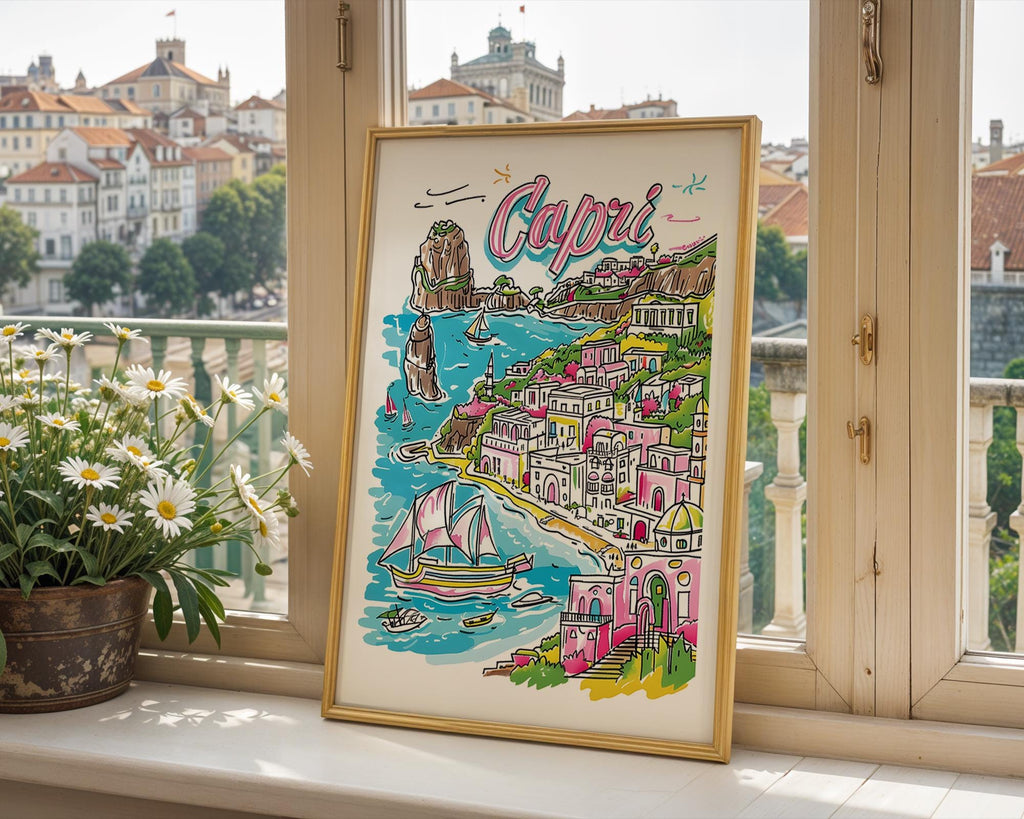 Capri Italy Travel Poster | Mediterranean Seaside Home Decor wall art print, modern home decor, unframed artwork by Nomad & Nest