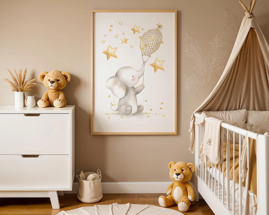 Playroom Ideas | Elephant Stars Nursery Wall Art | Neutral Safari Baby Print wall art print, modern home decor, unframed artwork by Nomad & Nest