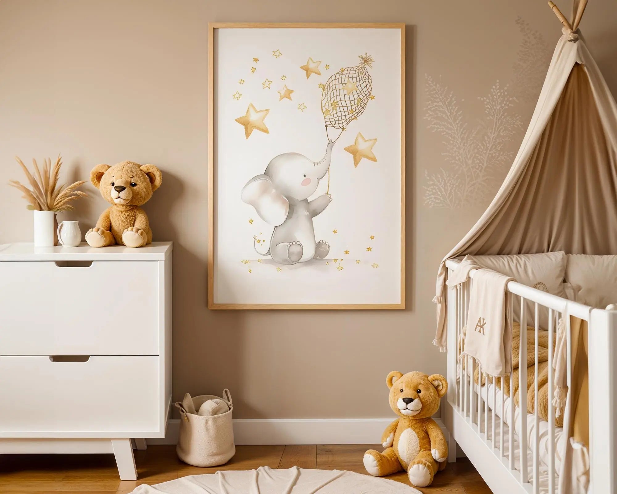 Playroom Ideas | Elephant Stars Nursery Wall Art | Neutral Safari Baby Print wall art print, modern home decor, unframed artwork by Nomad & Nest