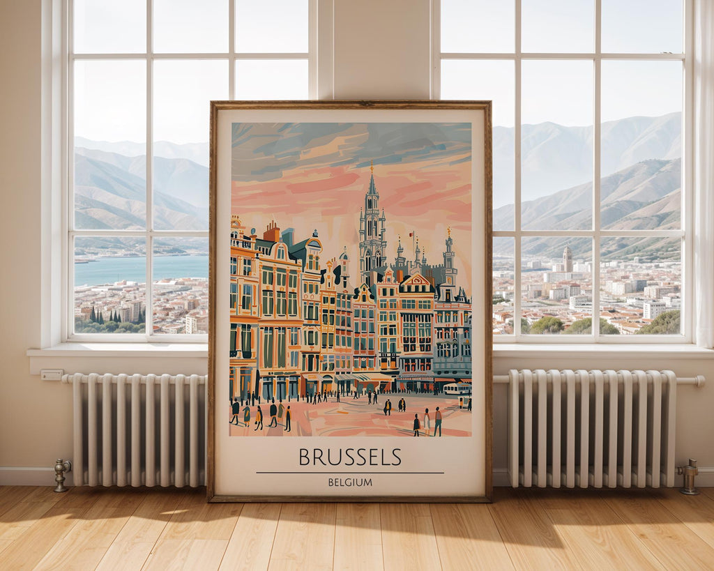 Brussels Grand Place Travel Poster | Belgium Architecture Print wall art print, modern home decor, unframed artwork by Nomad & Nest