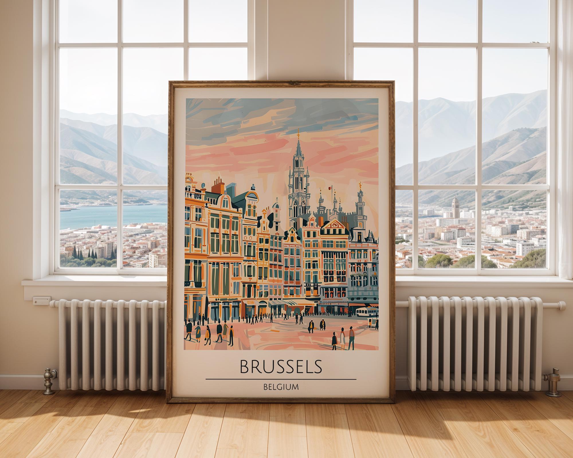 Brussels Grand Place Travel Poster | Belgium Architecture Print wall art print, modern home decor, unframed artwork by Nomad & Nest